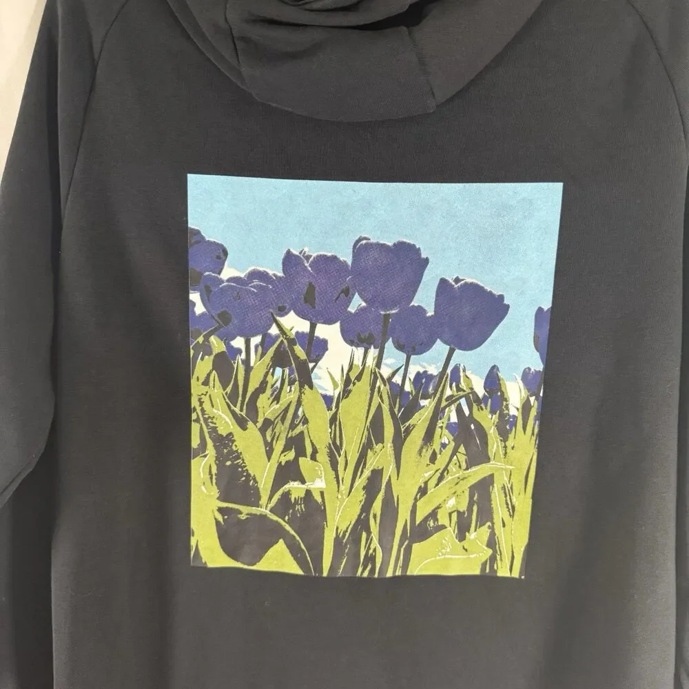 Nike Sweatshirt Men's Large Black Pullover Hooded Long Sleeve Pocket Flowers